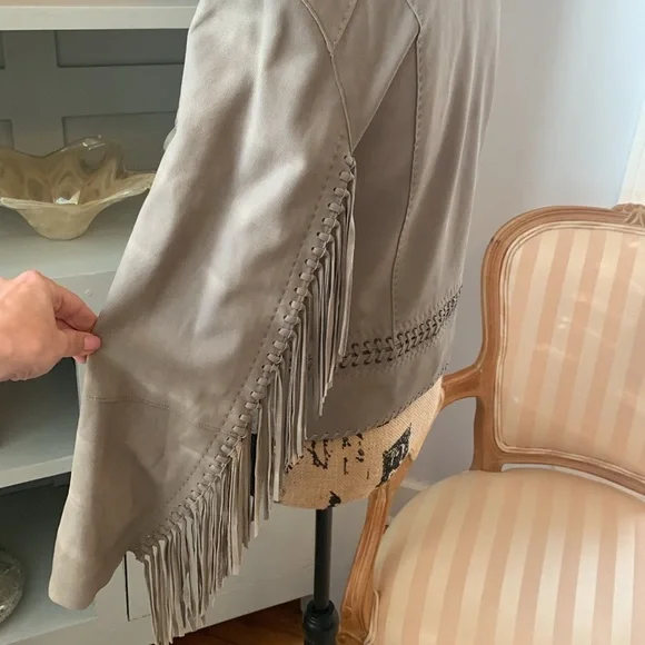 Elie Tahari Lamb Leather Fringe cropped sexy jacket tan brown S $398 gorgeous - Picture 5 of 10